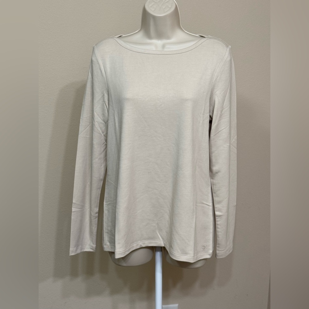 Banana Republic Women’s Cream Long Sleeve Boat Neck Comfort Soft Blouse M